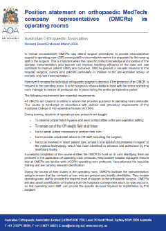 Position statement on orthopaedic MedTech company representatives (OMCRs) in operating rooms.2